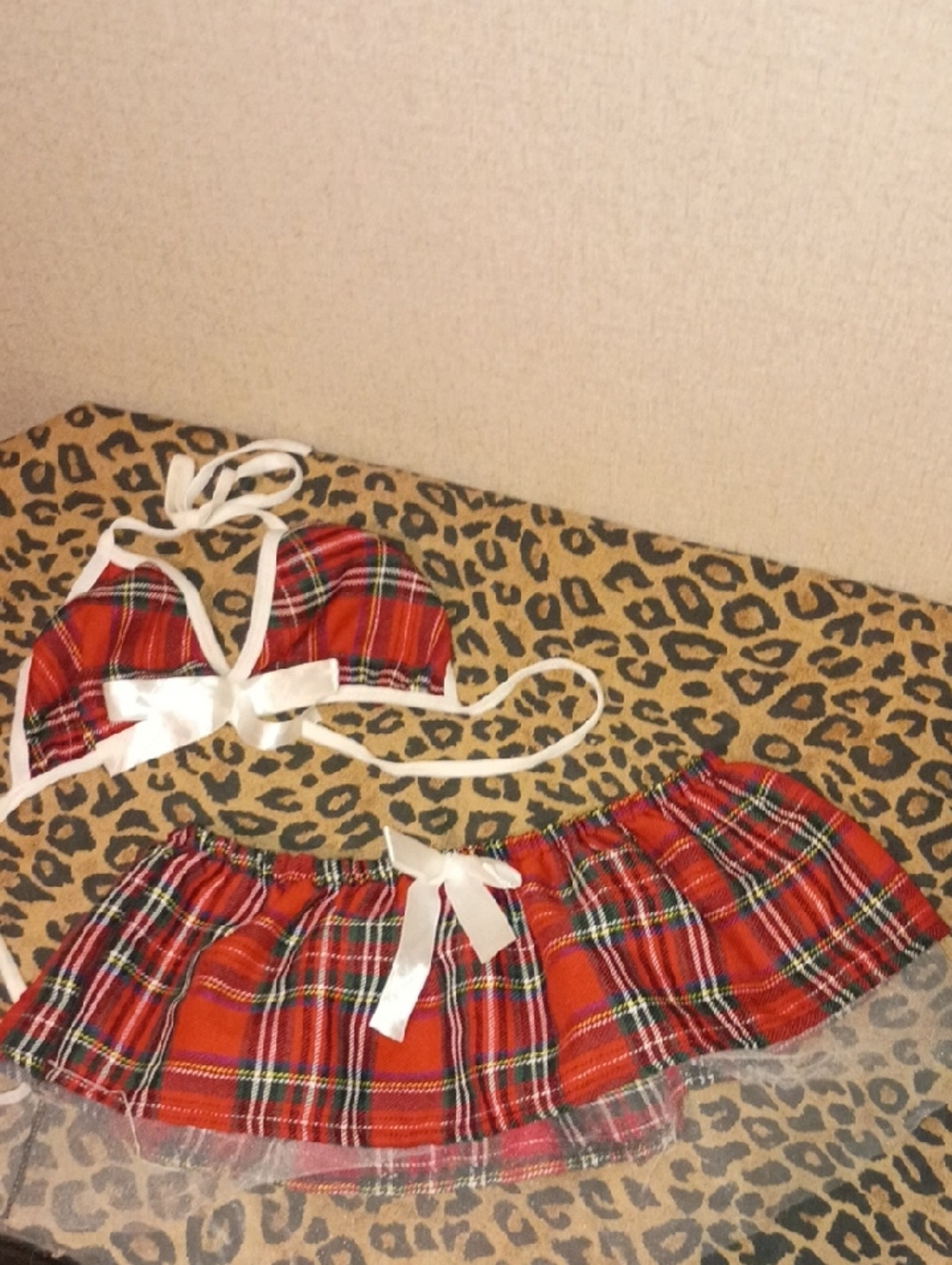 Red Plaid Two-Piece Crop Top and Mini Skirt Set